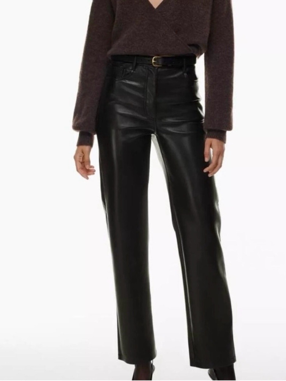 NWOT Aritzia Wilfred Black Faux Leather Melina High Rise Pants, Size 8